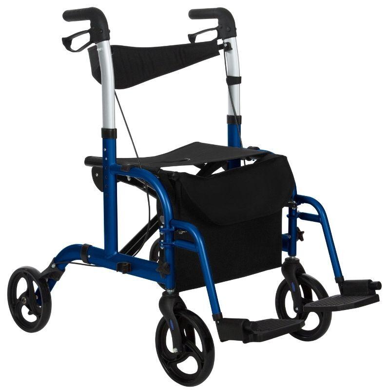 2-in-1 Adjustable Folding Handle Rollator Walker with Storage