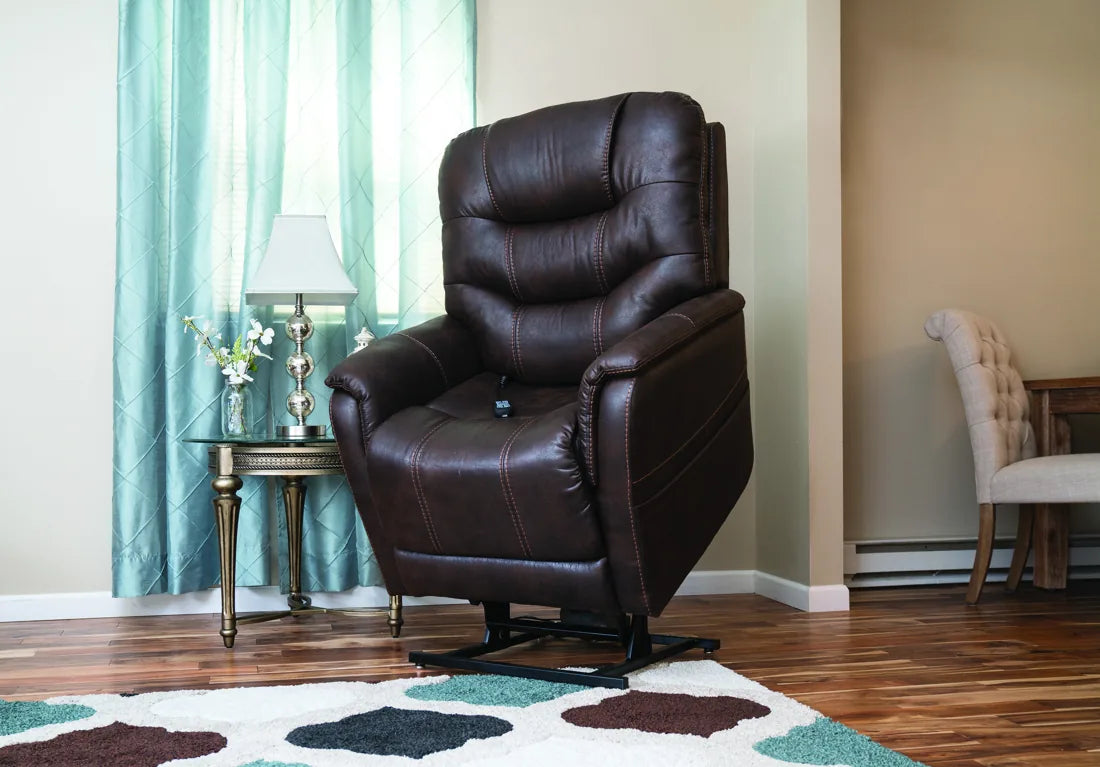 Brown power lift chair in a home living room